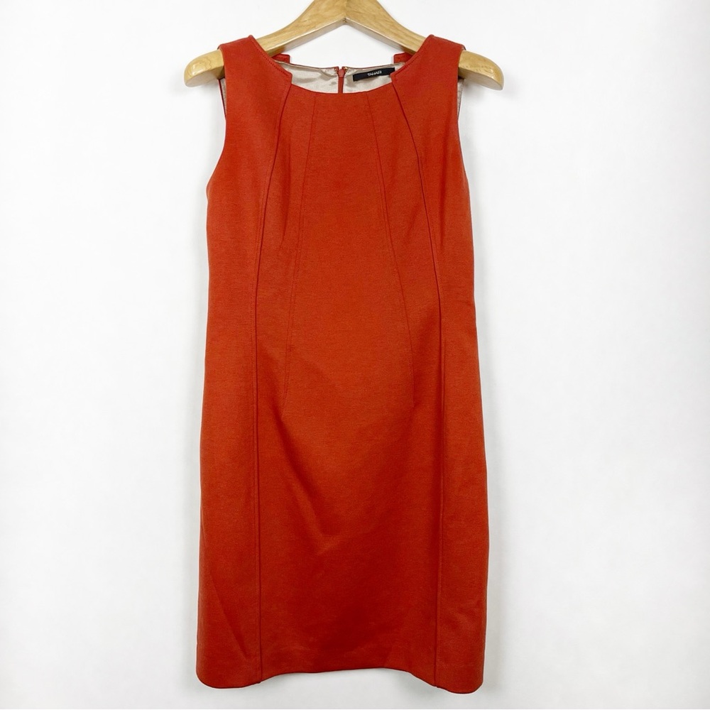 Tahari Sleeveless Rust Burnt Orange Sheath Midi Dress Size 10
